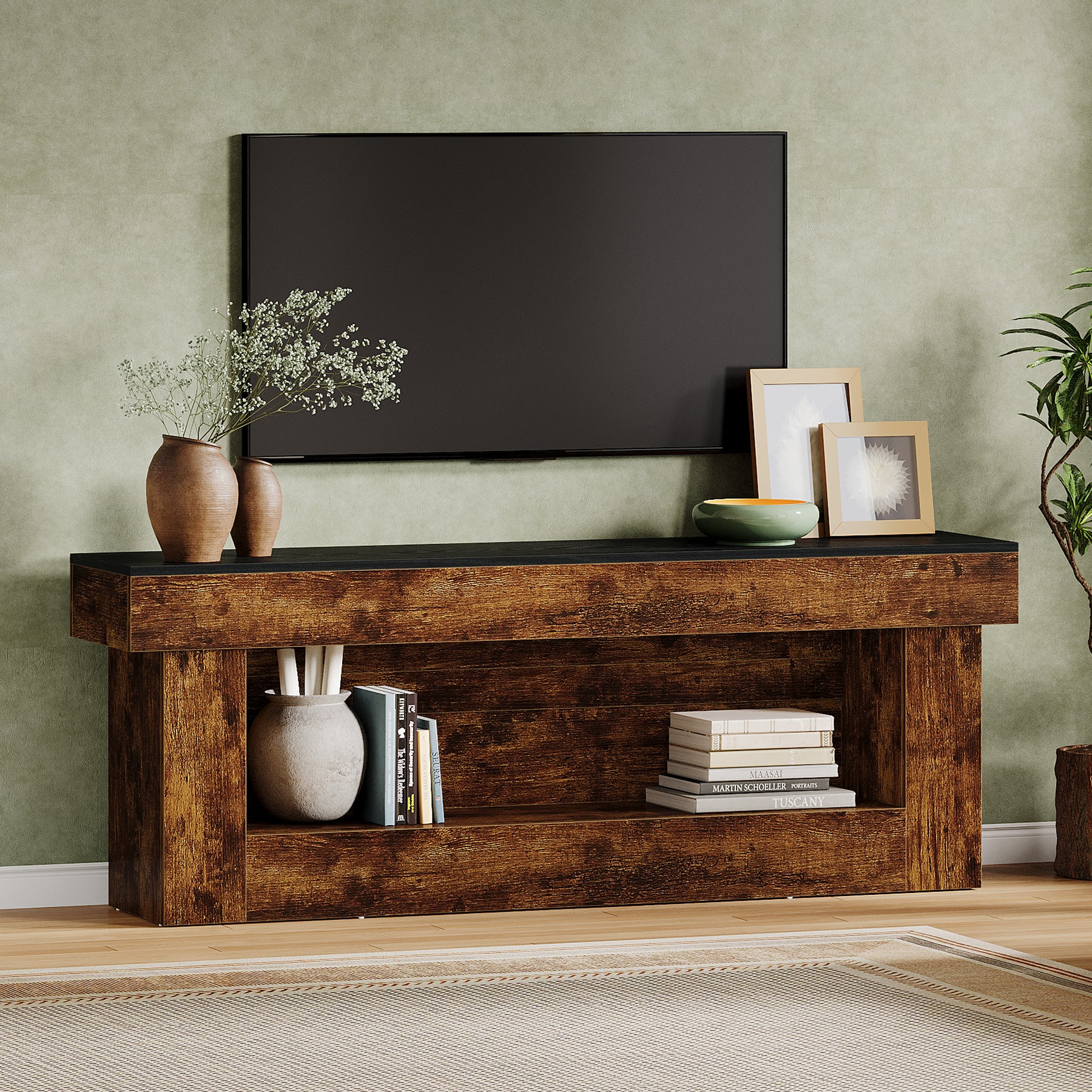63" TV Stand, Entertainment Center with Open Storage for 60/65/70" TVs