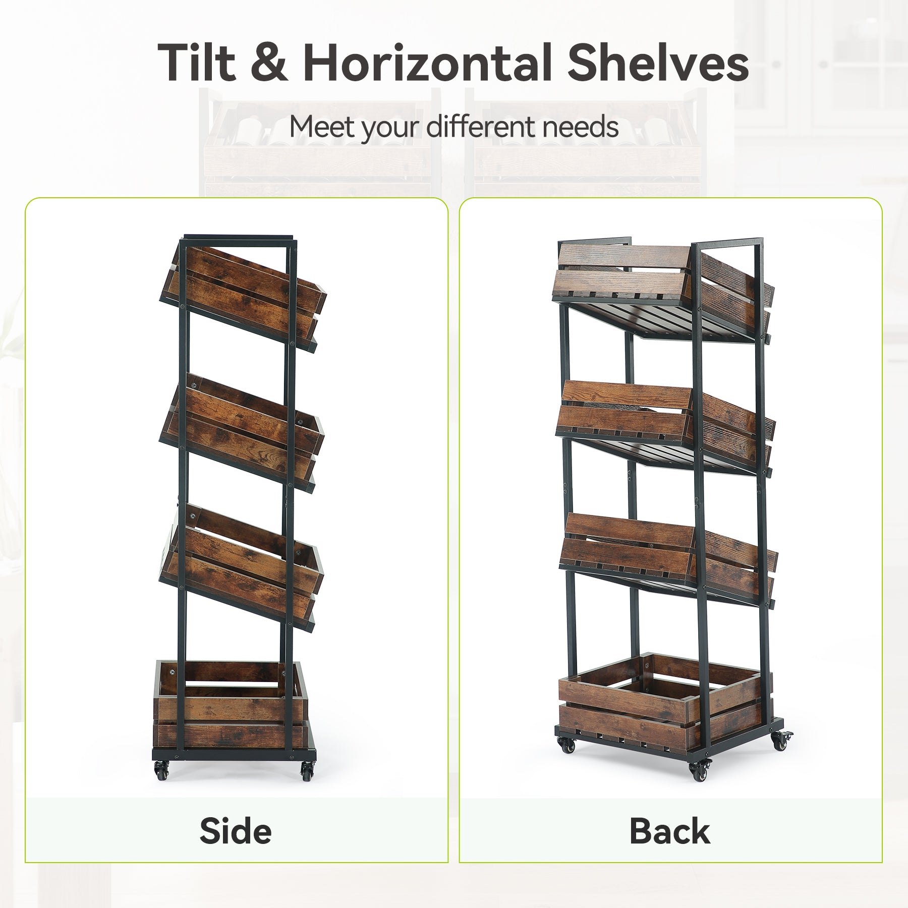 4-Tier Kitchen Cart with Wheels, Mobile Fruit and Vegetable Storage Cart