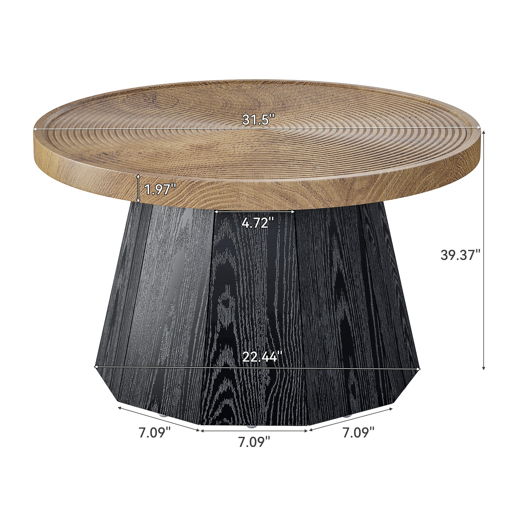 Round Coffee Table, 31.5" Center Tea Table with Growth Ring Tabletop for Living Room