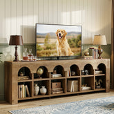 63” TV Stand for 50-75" TVs, Farmhouse Entertainment Center with 2-Tier Arched Cubbies 3