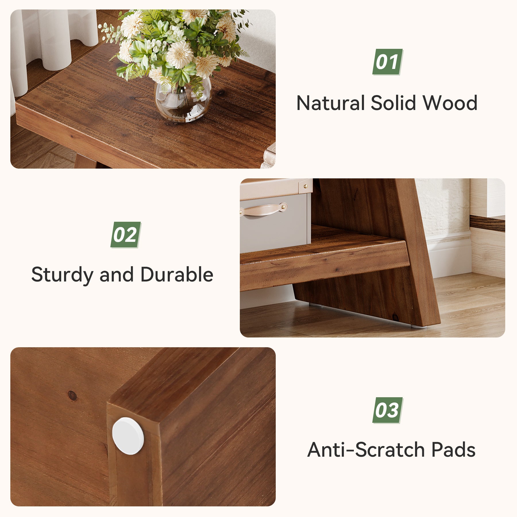 Solid Wood Shoe Bench, 2-Tier Entryway Bench with Open Shelves