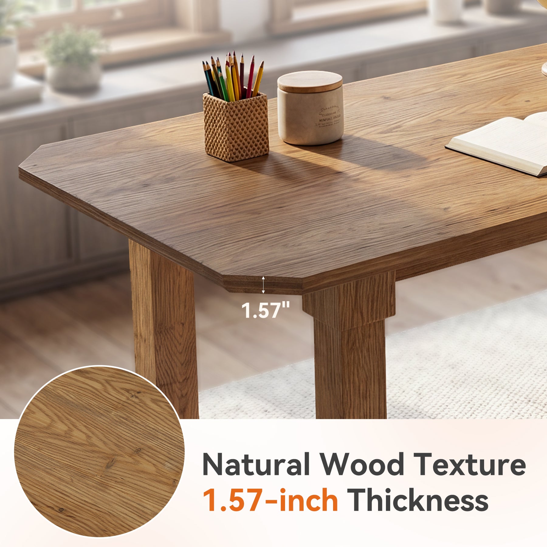 63" Solid Wood Executive Desk, Wooden Office Computer Desk with Thick Top & Sturdy Legs