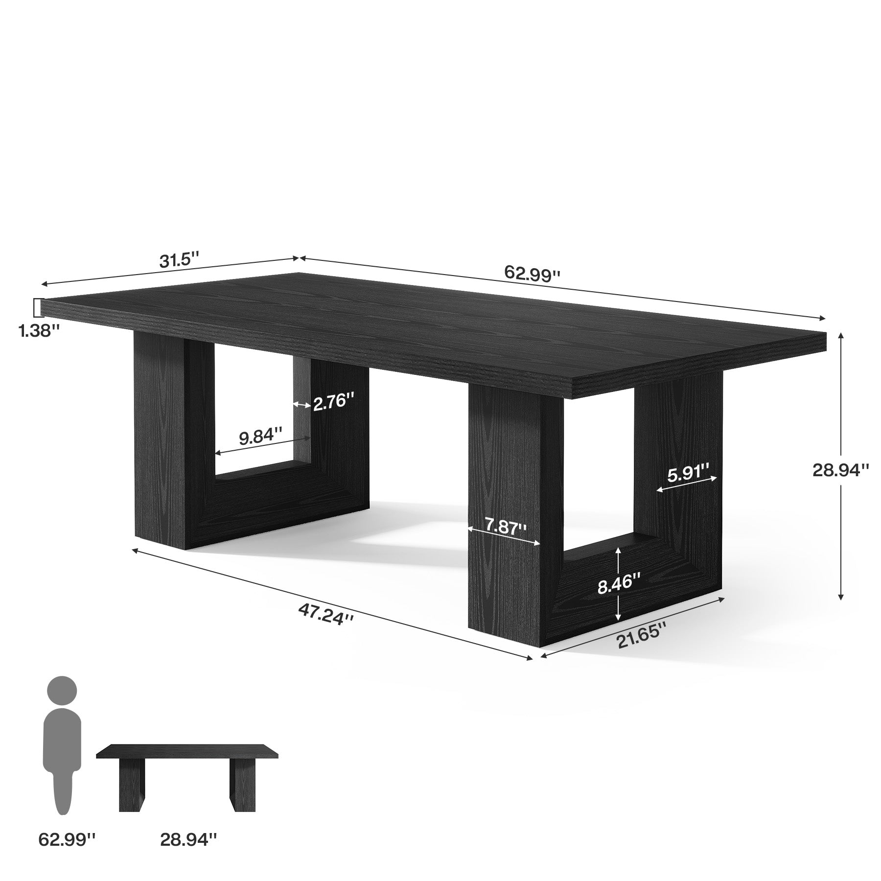 62.99" Home Office Desk, Farmhouse Executive Desk Computer Table for Office