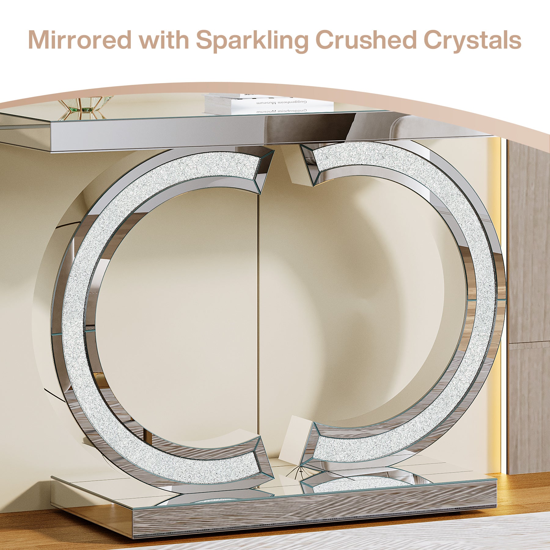 39" Console Table, Modern Mirrored Sofa Table with C-Shaped Base