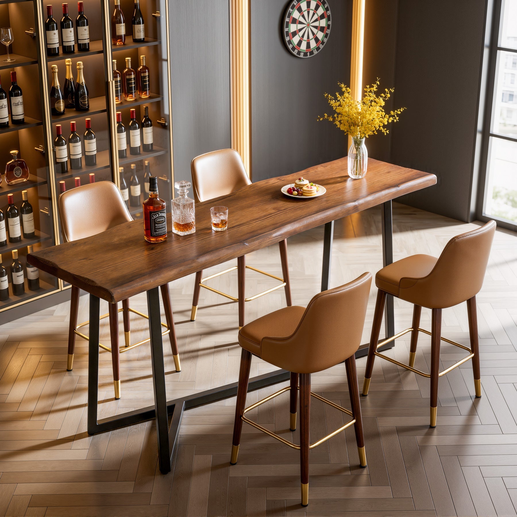 Solid Wood Bar Table,  63" Counter Height Pub Table with Sturdy Metal Frame