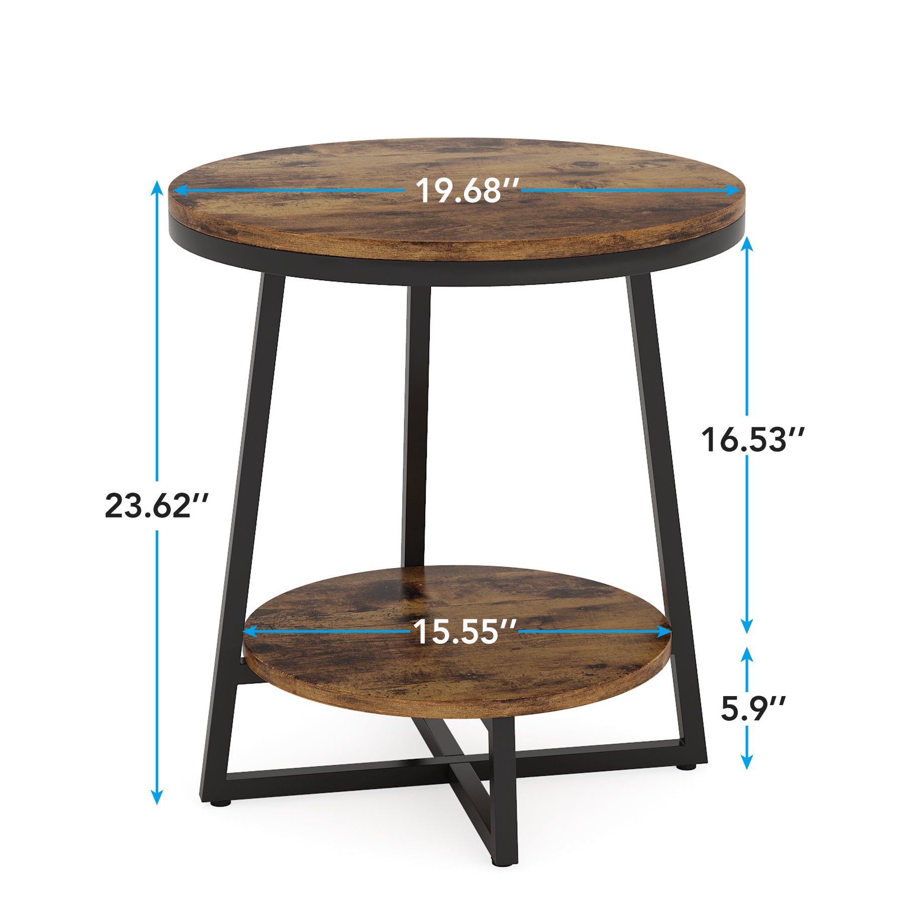 2-Tier End Table, Round Accent Bedside Table with Storage Shelf