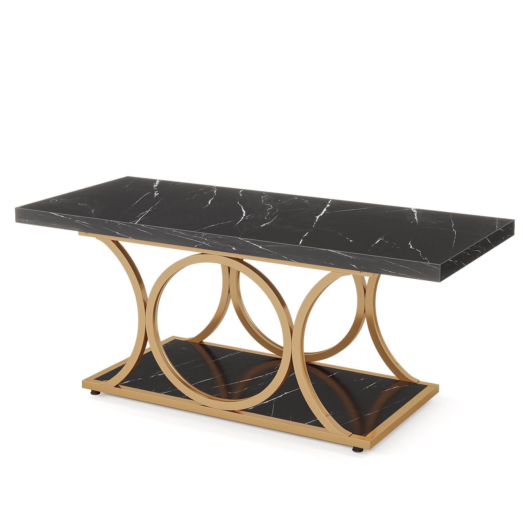 Rectangle Coffee Table, 46.45" Faux Marble Tea Table with Storage Shelf
