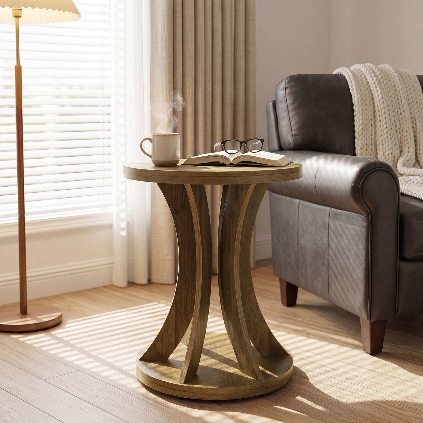 17.71" Round Side Table, Farmhouse Curved End Table for Small Spaces