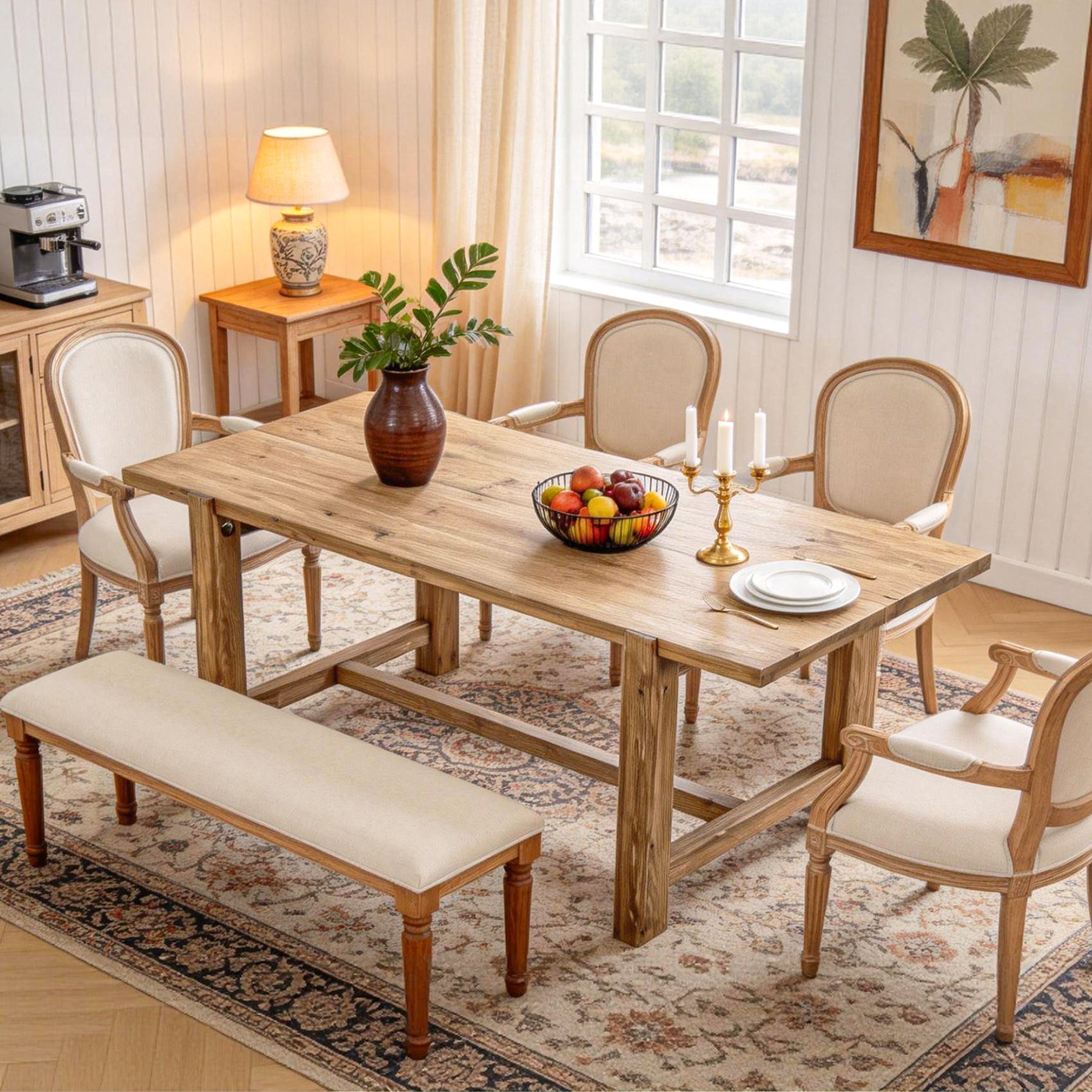 63" Solid Wood Dining Table, Rectangular Kitchen Table for Dining Room 4-6 People
