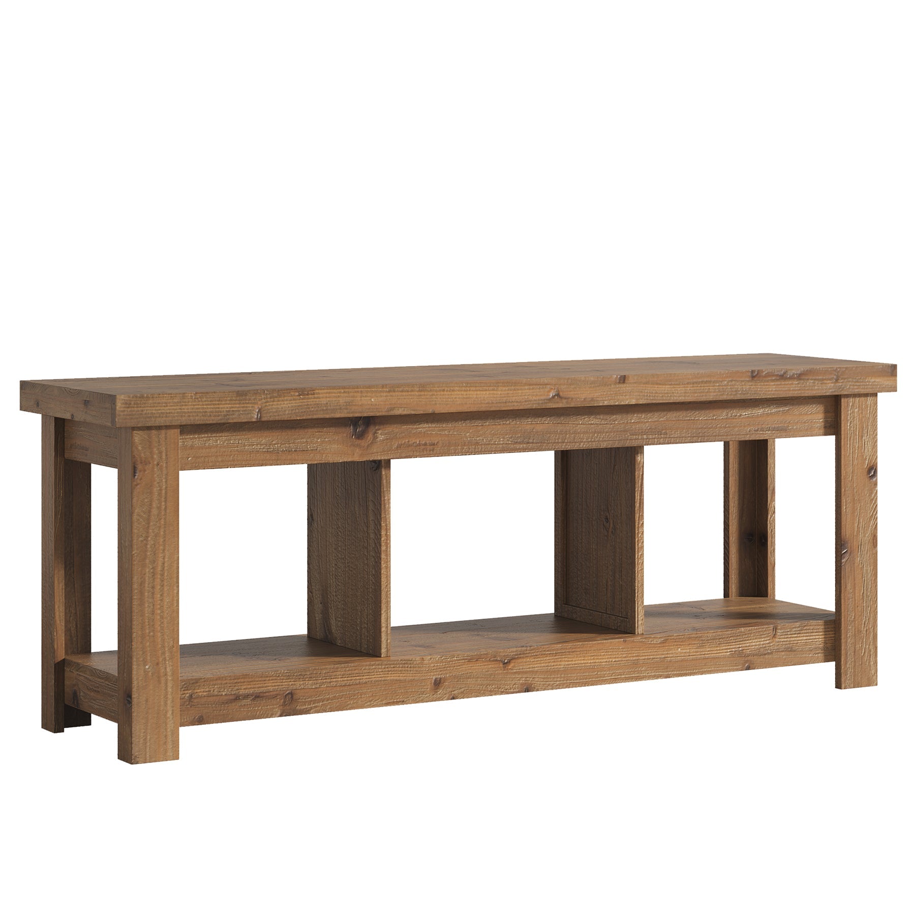 Solid Wood Console Table, 63" Sofa Entryway Table With 3 Open Shelves