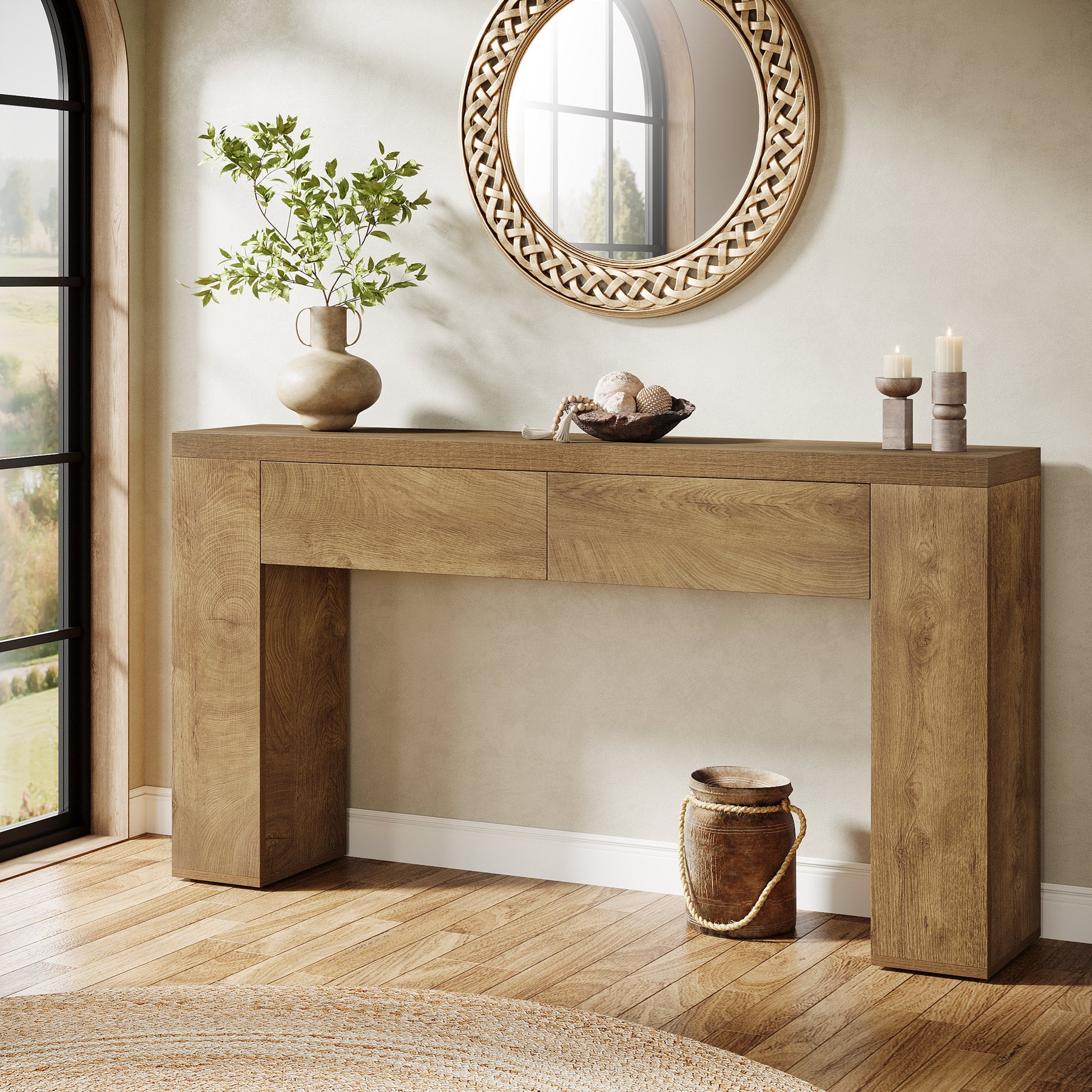 63" Console Table, Rustic Sofa Hallway Table with Drawers
