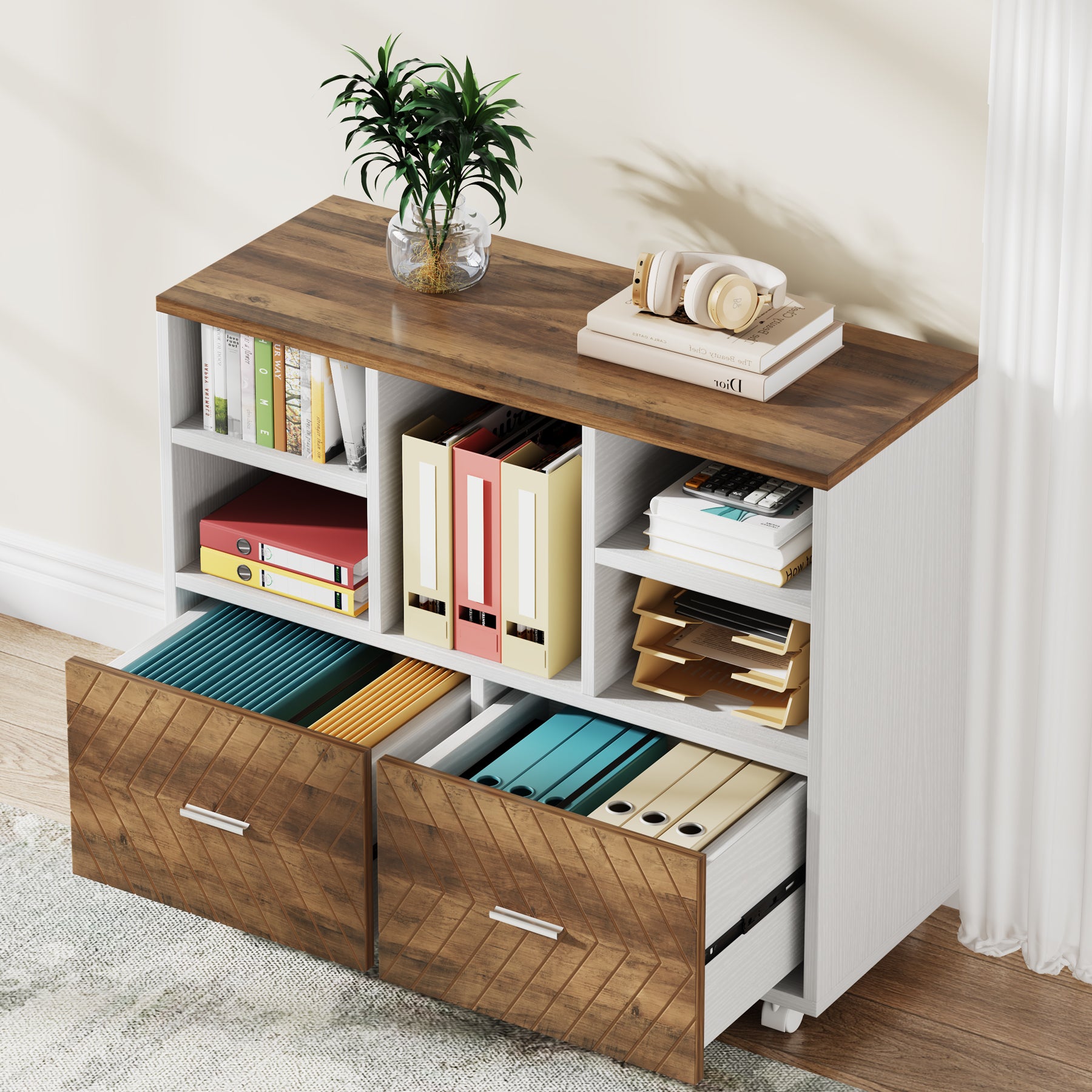2-Drawer File Cabinet, Mobile Lateral Filing Cabinet for Home Office
