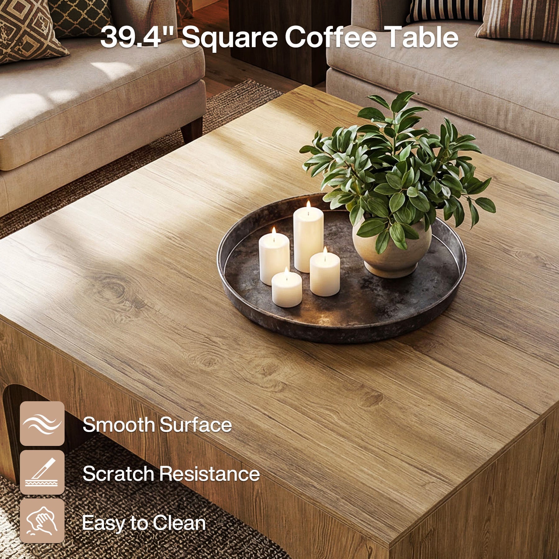 39" Square Coffee Table, Farmhouse Center Table for Living Room