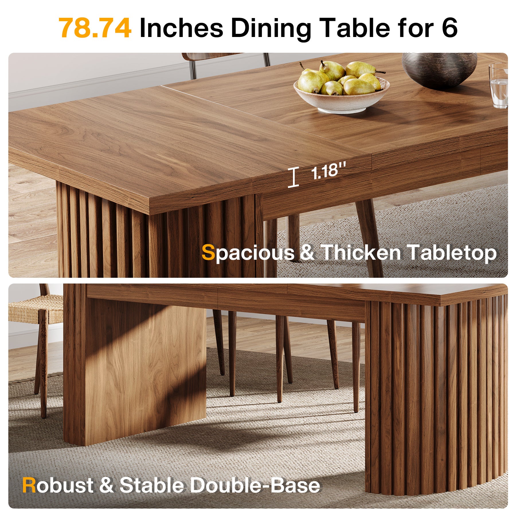 78.7" Dining Table, Rectangular Kitchen Table with Wooden Tabletop for 6-8 People
