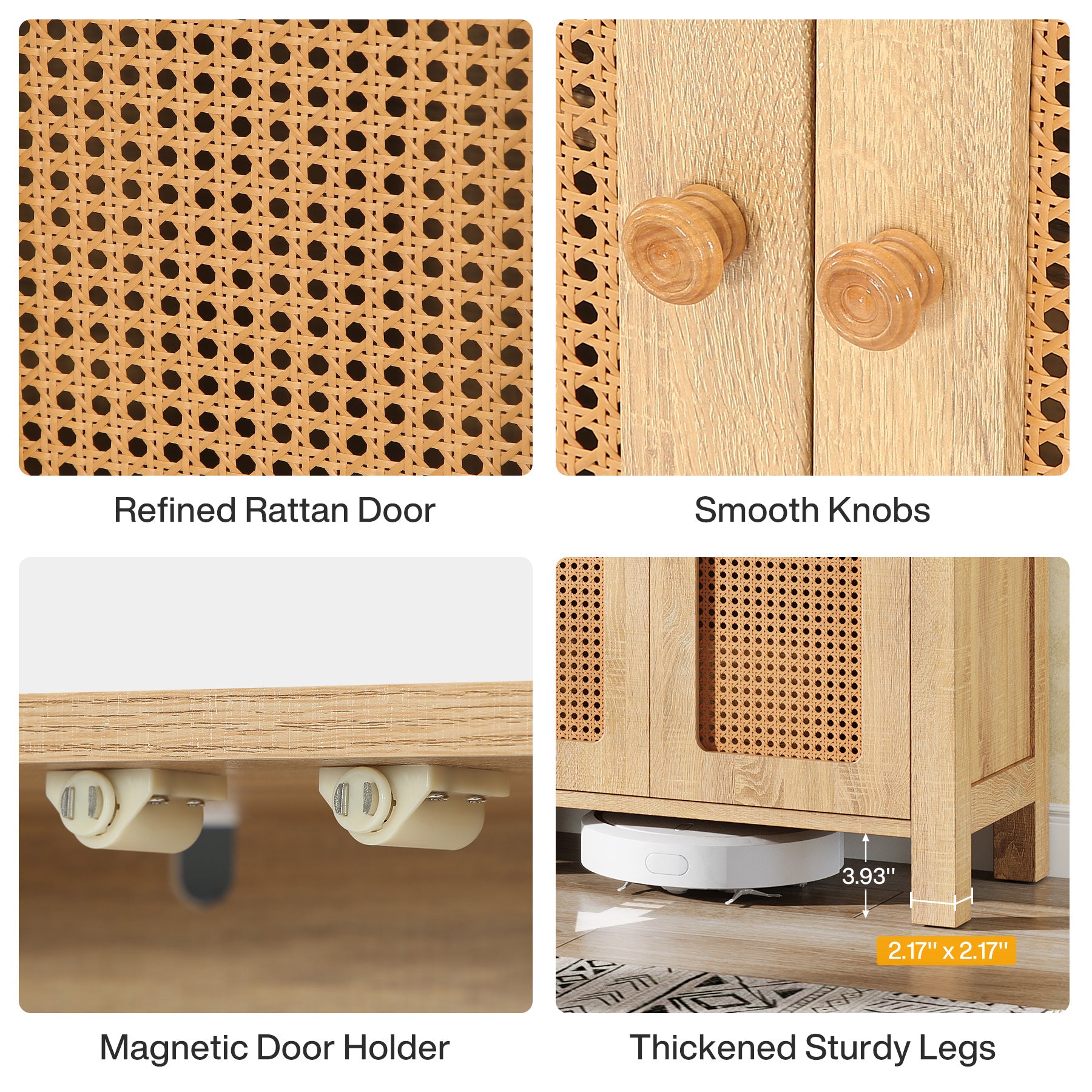 59" Sideboard Buffet, Rattan Credenza Storage Cabinet with 4 Doors