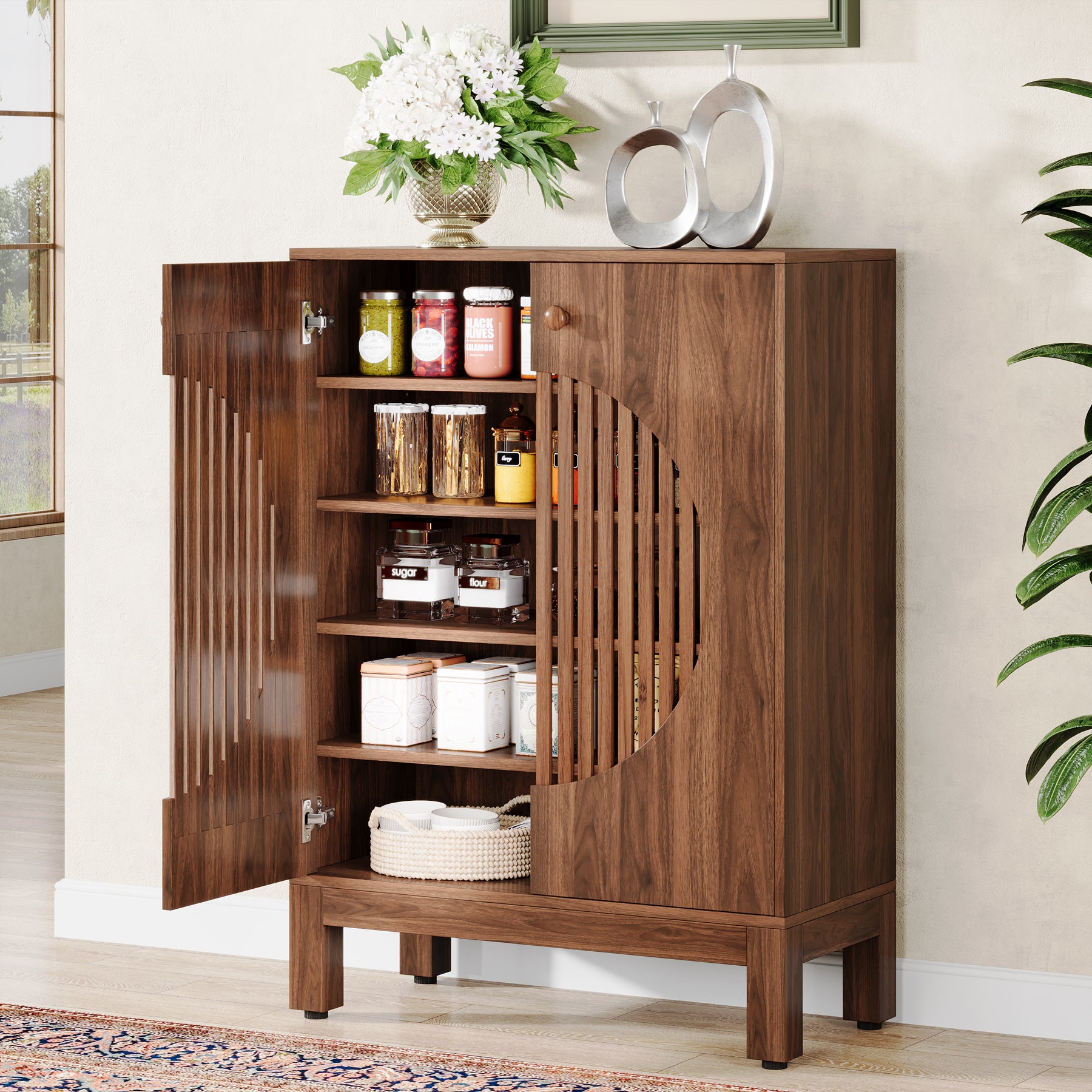 Farmhouse Sideboard Cabinet, Wooden Buffet Cabinet with Removable Shelves