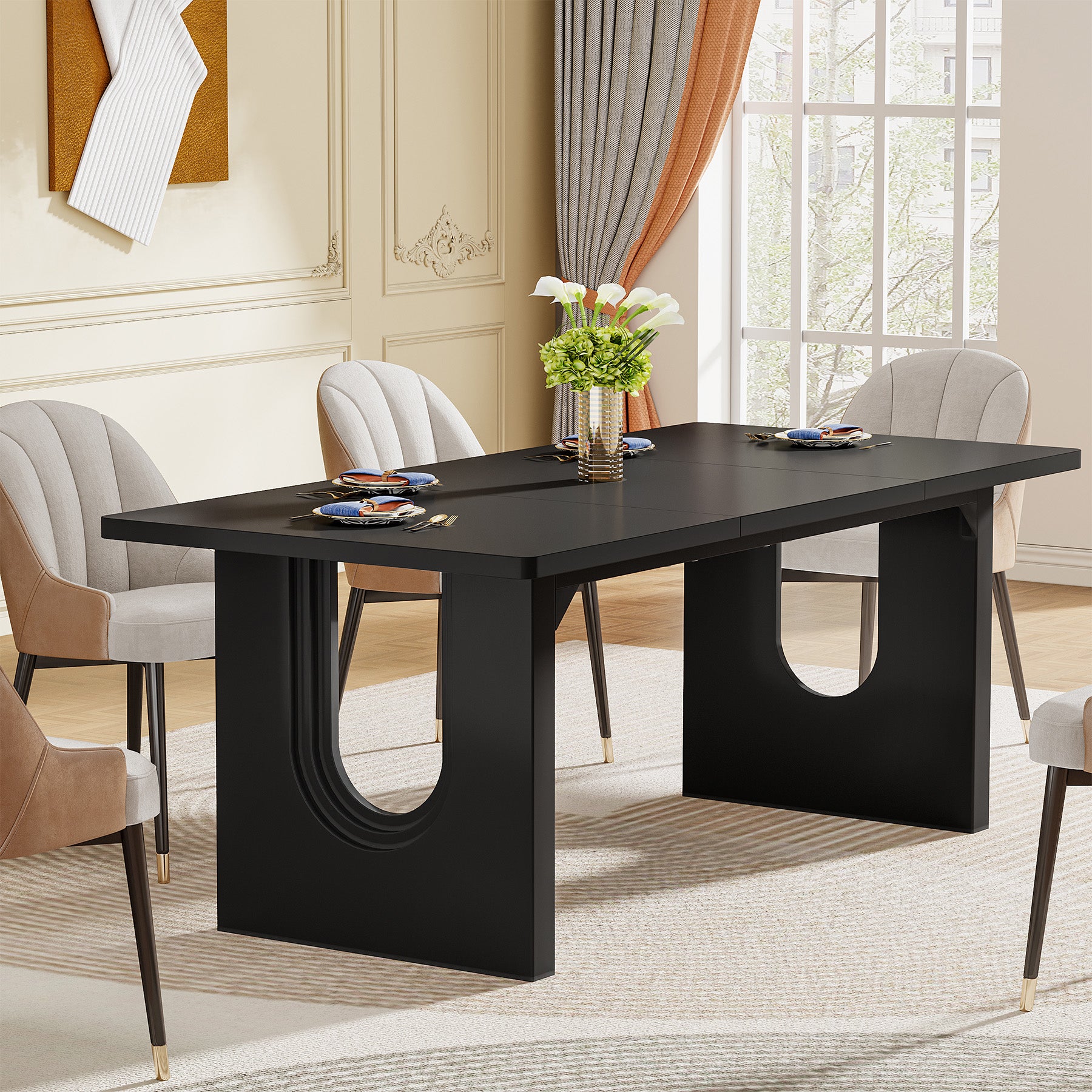 71" Dining Table for 6 to 8 People, Modern Wood Kitchen Dinner Table
