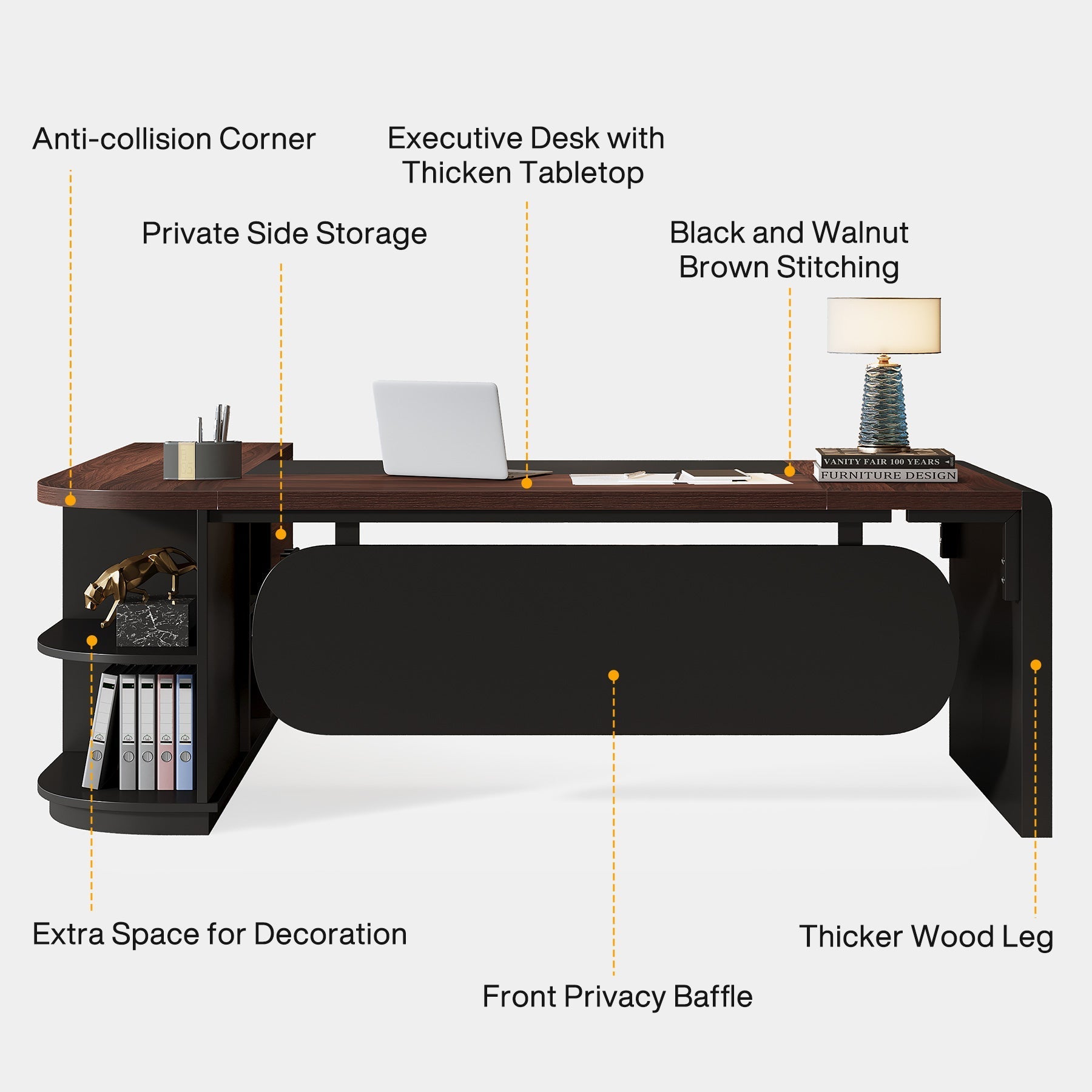 80" Executive Desk, L - Shaped Computer Desk with Storage Drawers Tribesigns