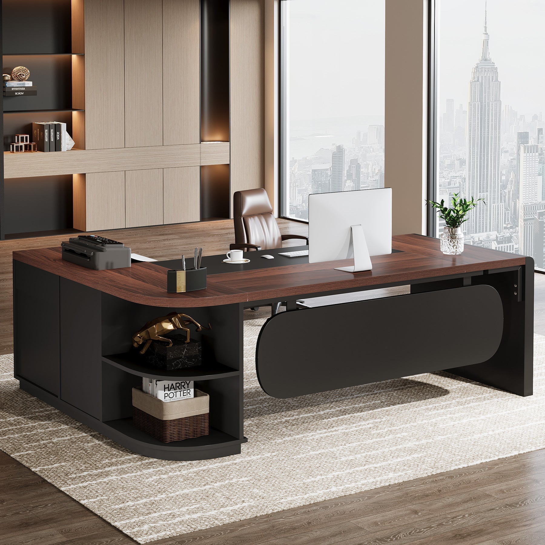 80" Executive Desk, L - Shaped Computer Desk with Storage Drawers Tribesigns