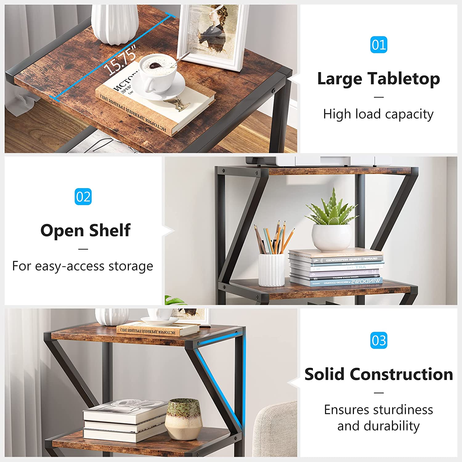 Printer Stand, 3-Tier Rolling Printer Cart Under Desk Storage Shelf Tribesigns