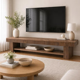 71" Fluted Solid Wood TV Stand, Farmhouse Media Console with Open Storage for Living Room 3