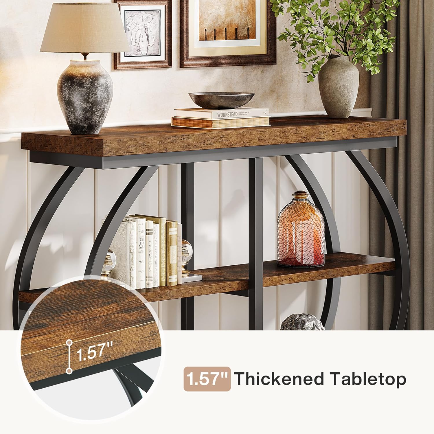 41" Console Table, 3-Tier Sofa Entryway Table with Storage Shelves