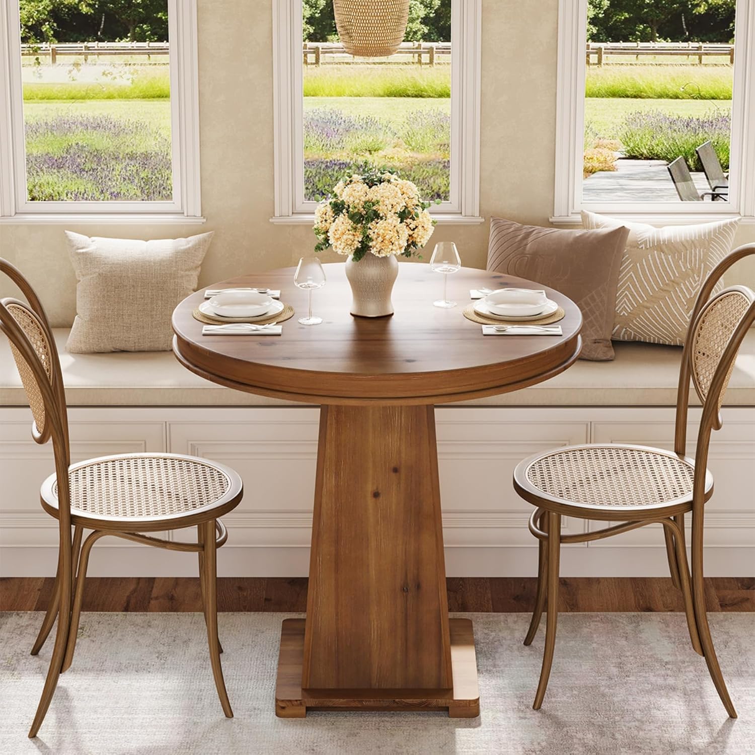 Solid Wood Round Dining Table, 31.5" Small Kitchen Table for 2