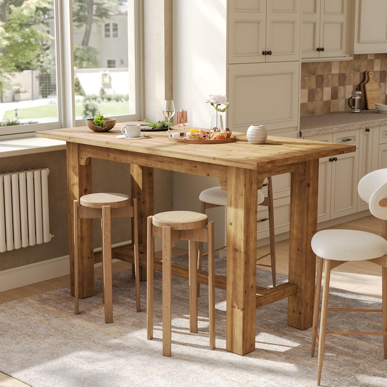 Solid Wood Bar Table, 63" Dining Table Counter Height Pub Table