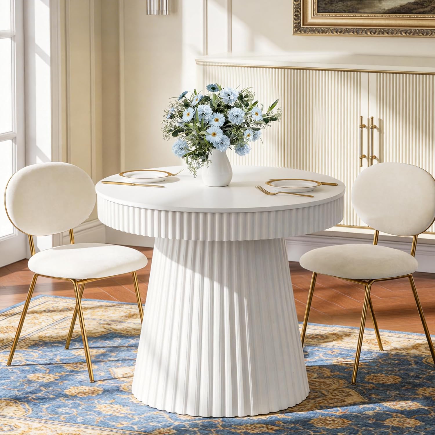 31.5" Modern Dining Table, Small Round Kitchen Table with Fluted Pedestal Base