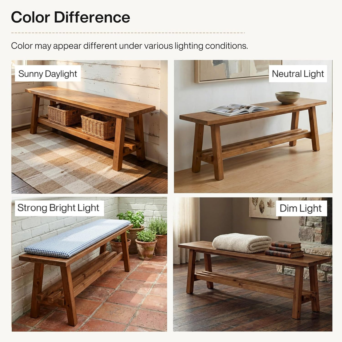 55" Solid Wood Dining Bench, 2-Tier Kitchen Dining Seat for Dining Room