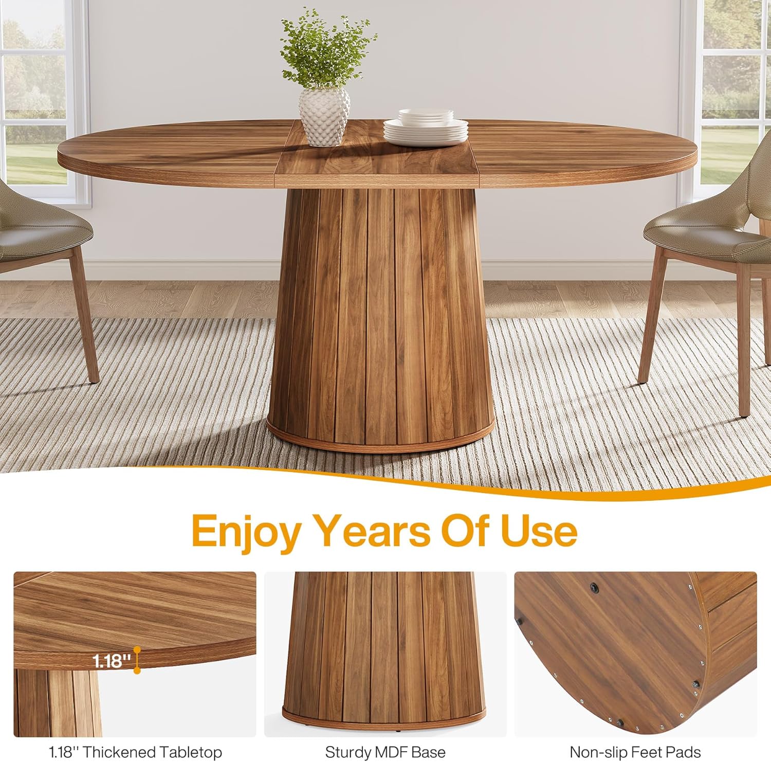 55" Dining Table, Wood Oval Kitchen Dinner Table