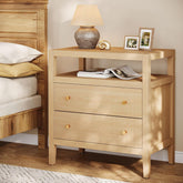 29.5" Farmhouse Nightstand, 2-Drawer Wide Bedside Table with Open Storage Shelf 3