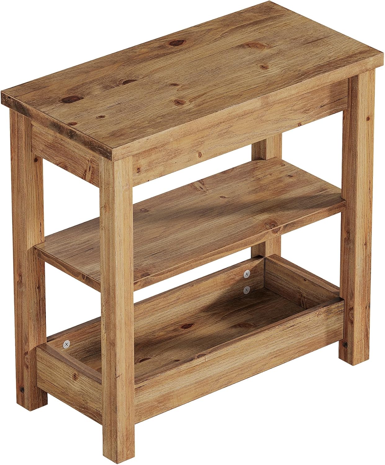 23.62" Solid Wood End Table, 3-Tier Narrow Side Table for Living Room and Bedroom