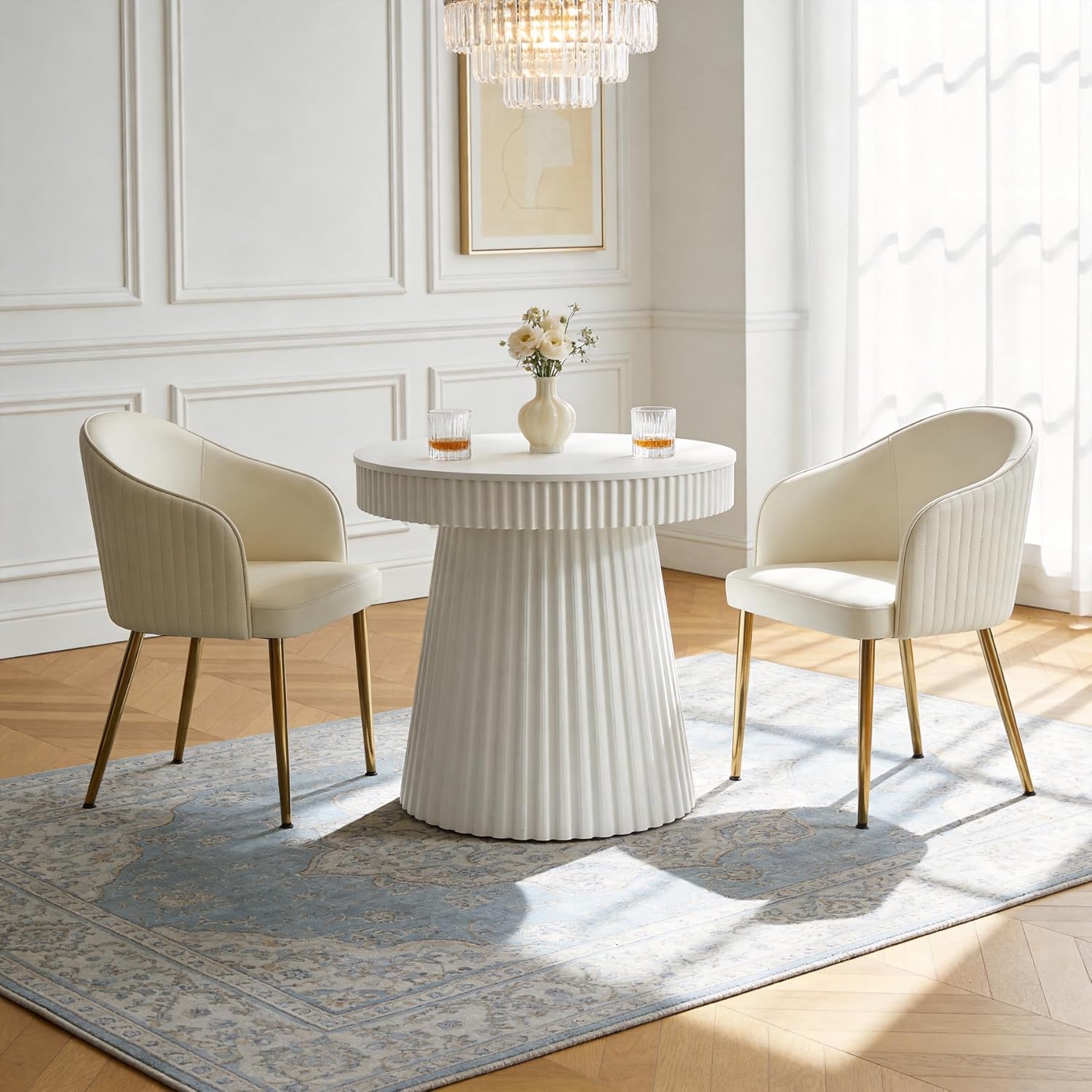 31.5" Modern Dining Table, Small Round Kitchen Table with Fluted Pedestal Base