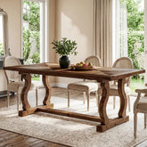 63" Solid Wood Dining Table for 4–6, Rectangular Kitchen Table with Parquetry Top & Scroll Legs 3