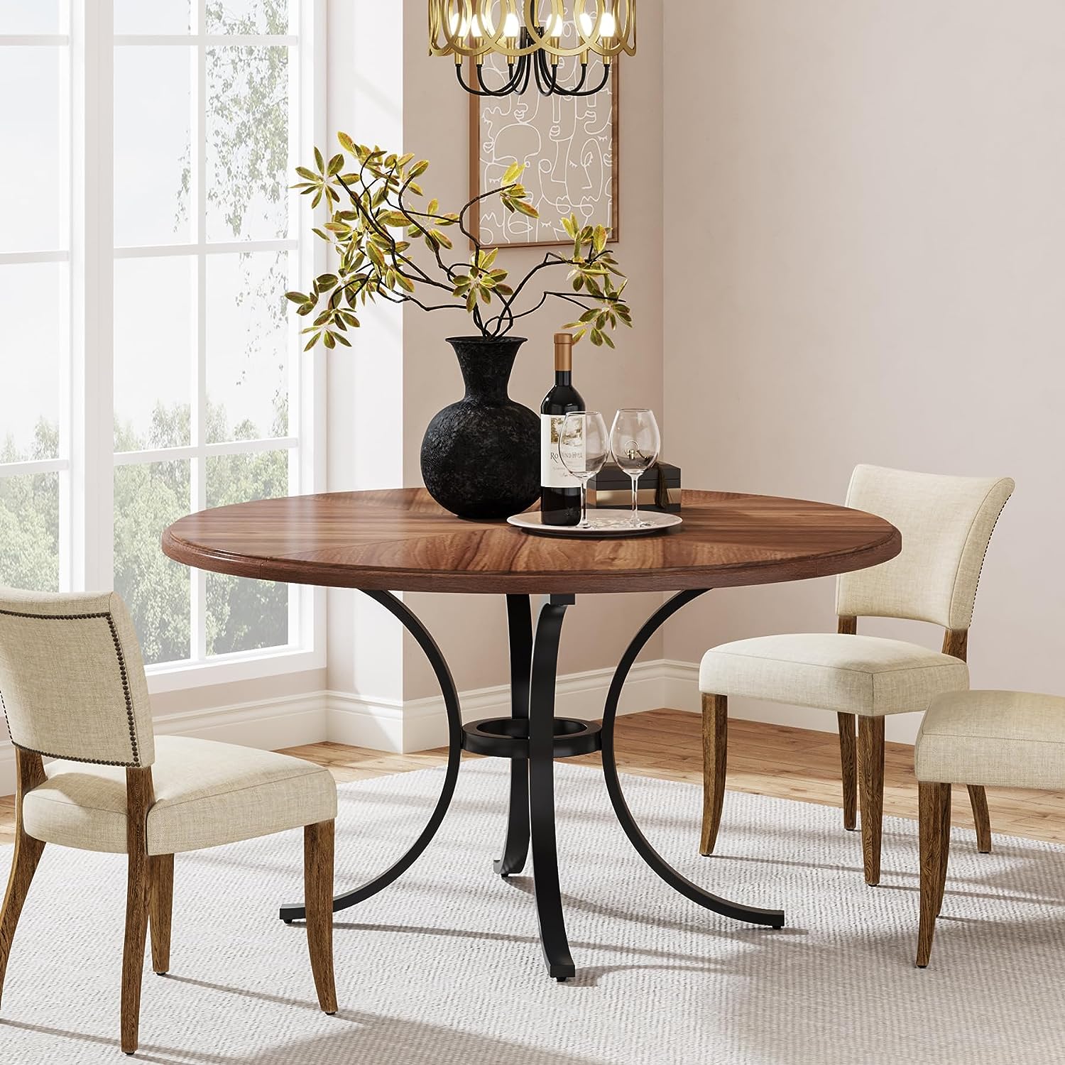 Round Dining Table for 4-6 People, 47" Modern Kitchen Table Tribesigns