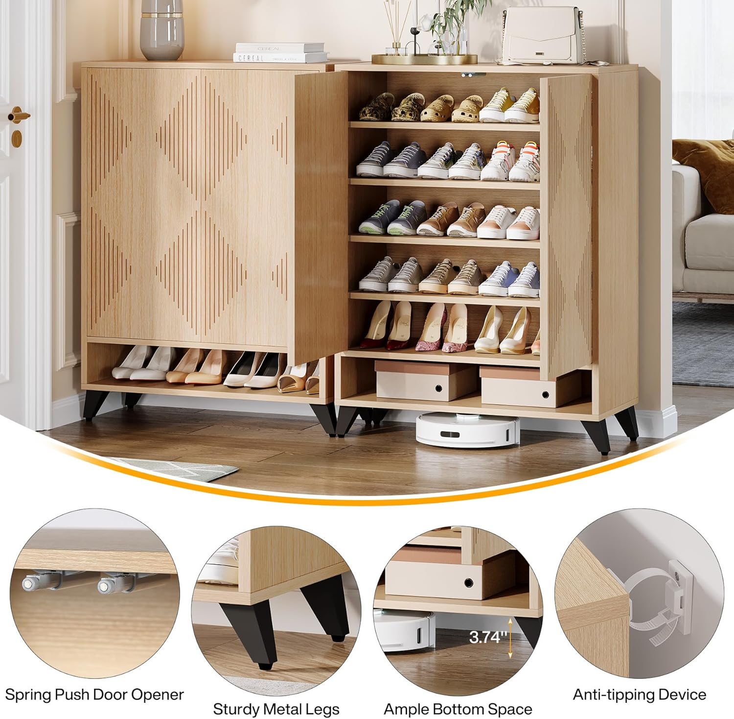 6-Tier Shoe Cabinet with Doors, Modern Shoe Organizer with Adjustable Shelves