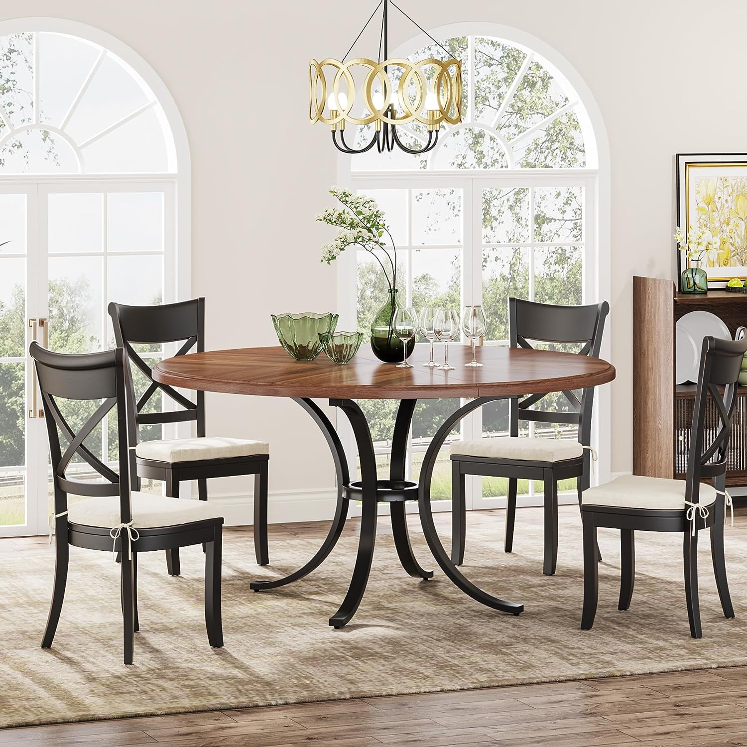 Round Dining Table for 4-6 People, 47" Modern Kitchen Table Tribesigns