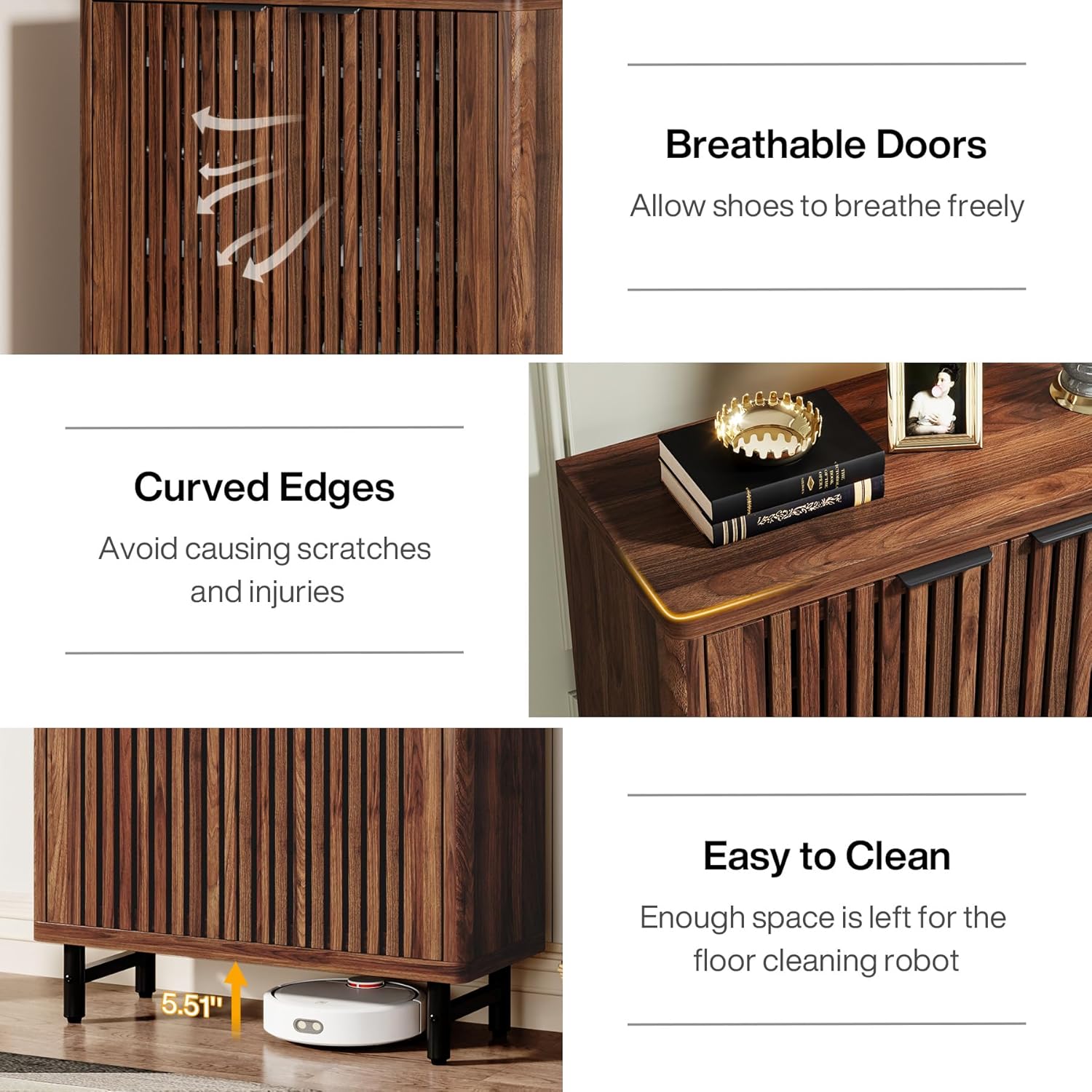 6-Tier Shoe Cabinet, Shoe Organizer with Louvered Doors & Adjustable Shelves