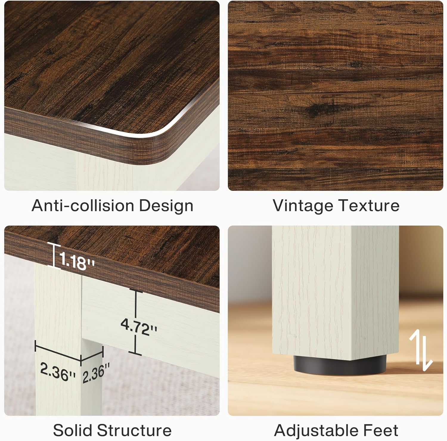 55" Dining Table Set, 3 Pieces Wood Kitchen Table with 2 Benches