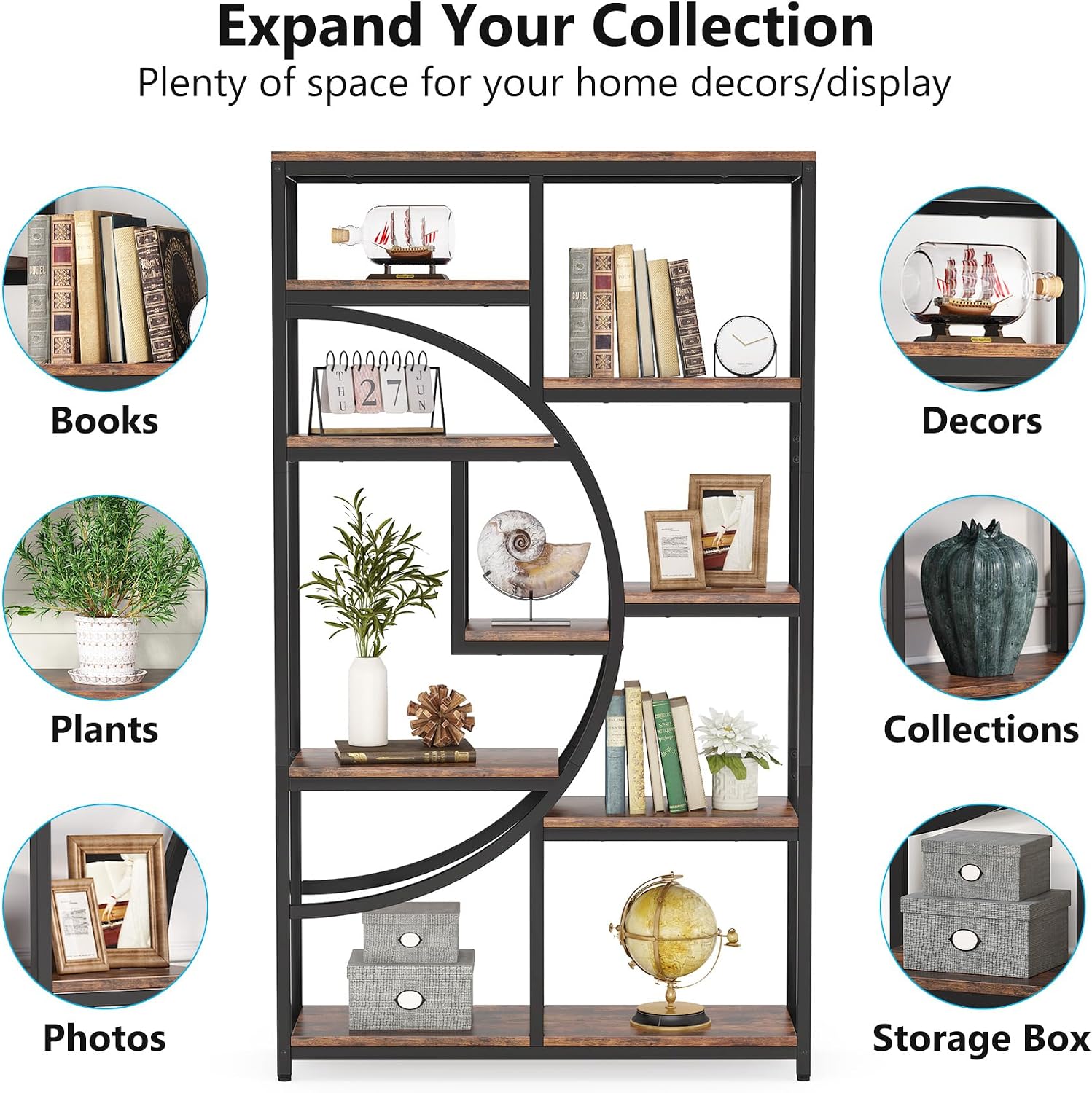 Freestanding Bookshelf, 68.9" Etagere Bookcase with 9 Open Shelves