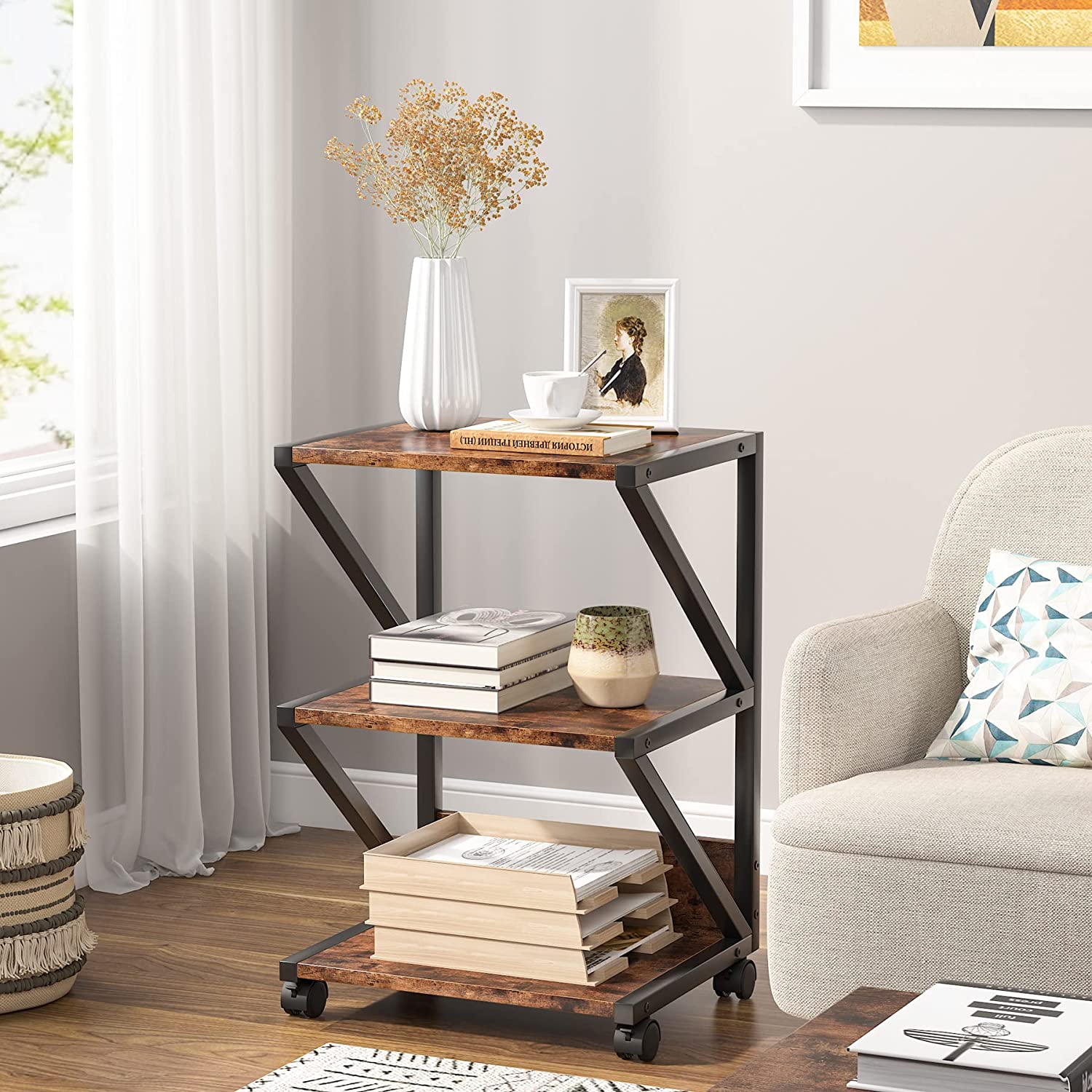 Printer Stand, 3-Tier Rolling Printer Cart Under Desk Storage Shelf Tribesigns