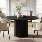 47" Round Dining Table, Wood Kitchen Table With Sturdy Fluted Metal Base 3