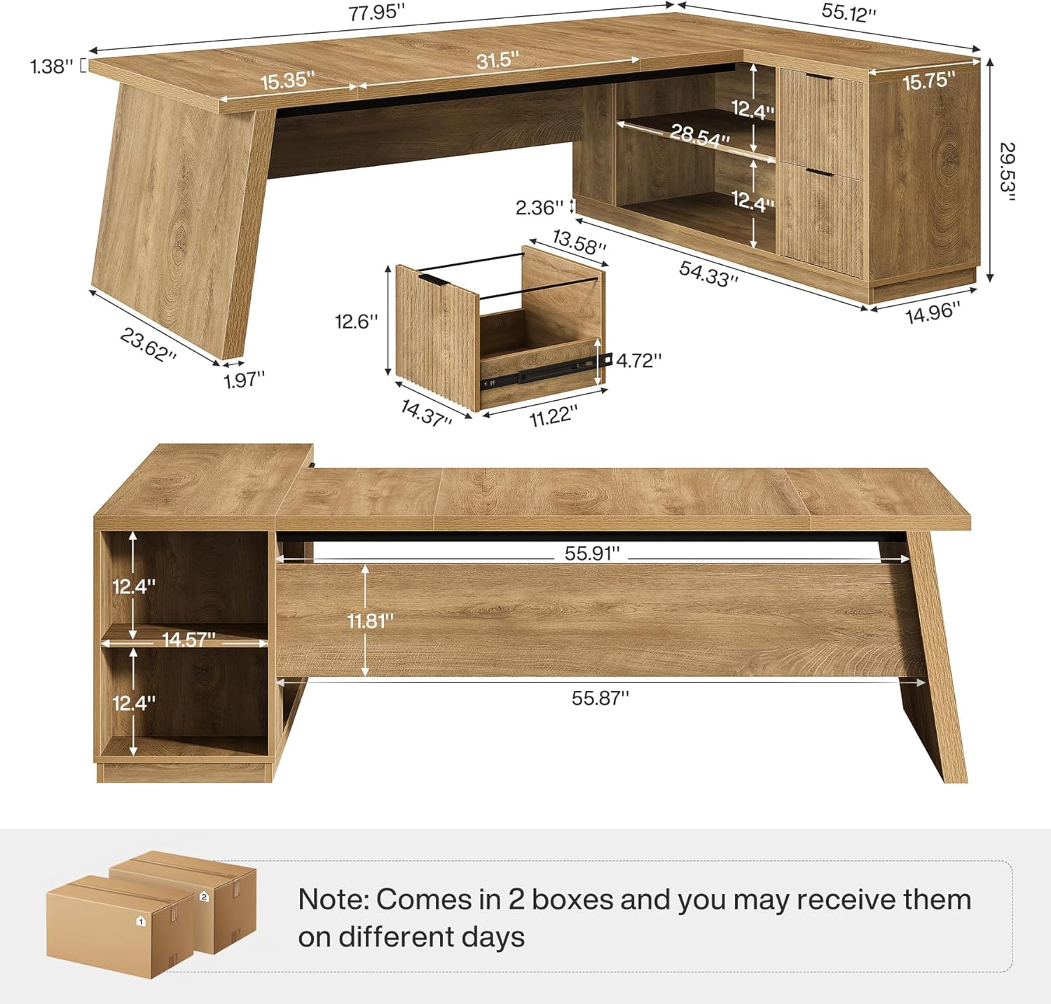 78" L-Shaped Executive Desk, Corner Computer Desk Home Office Desk