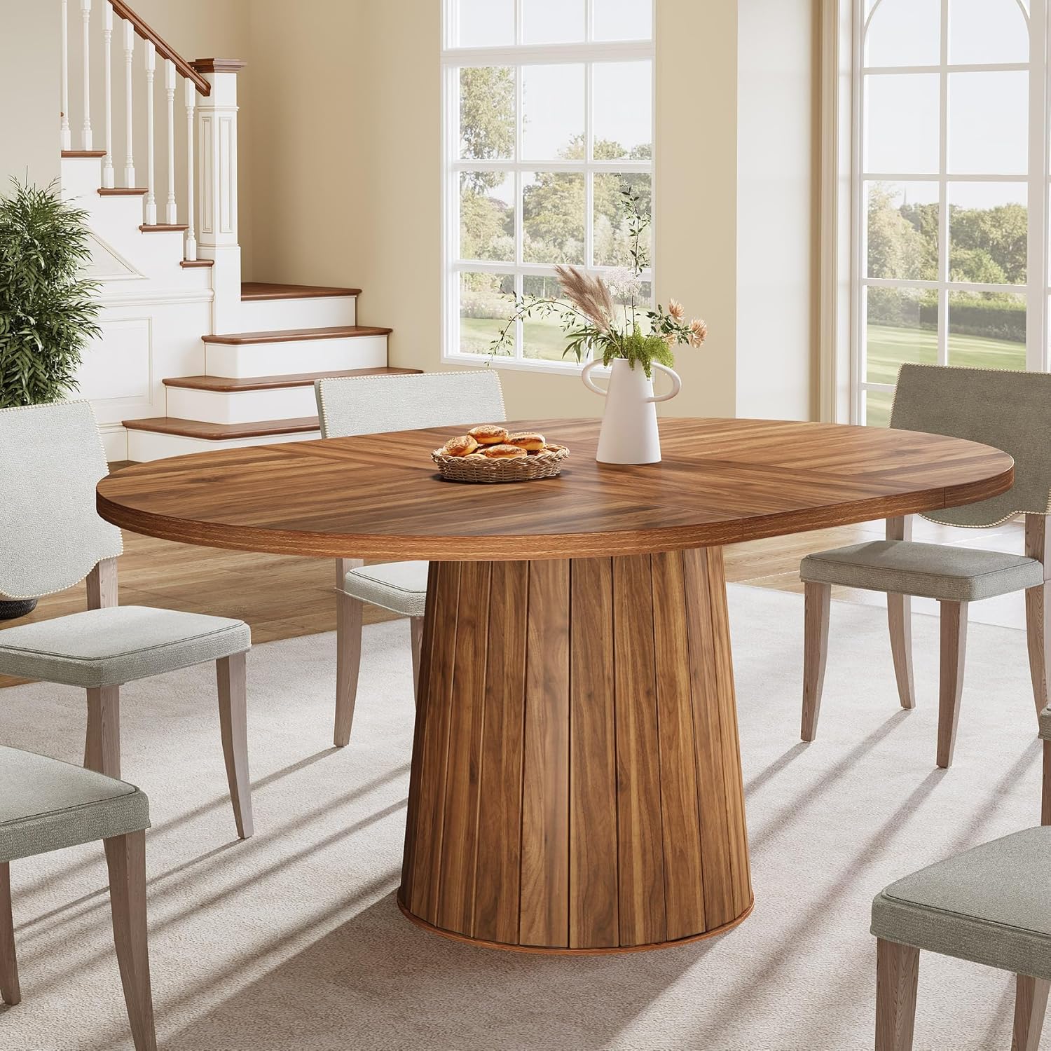 55" Dining Table, Wood Oval Kitchen Dinner Table