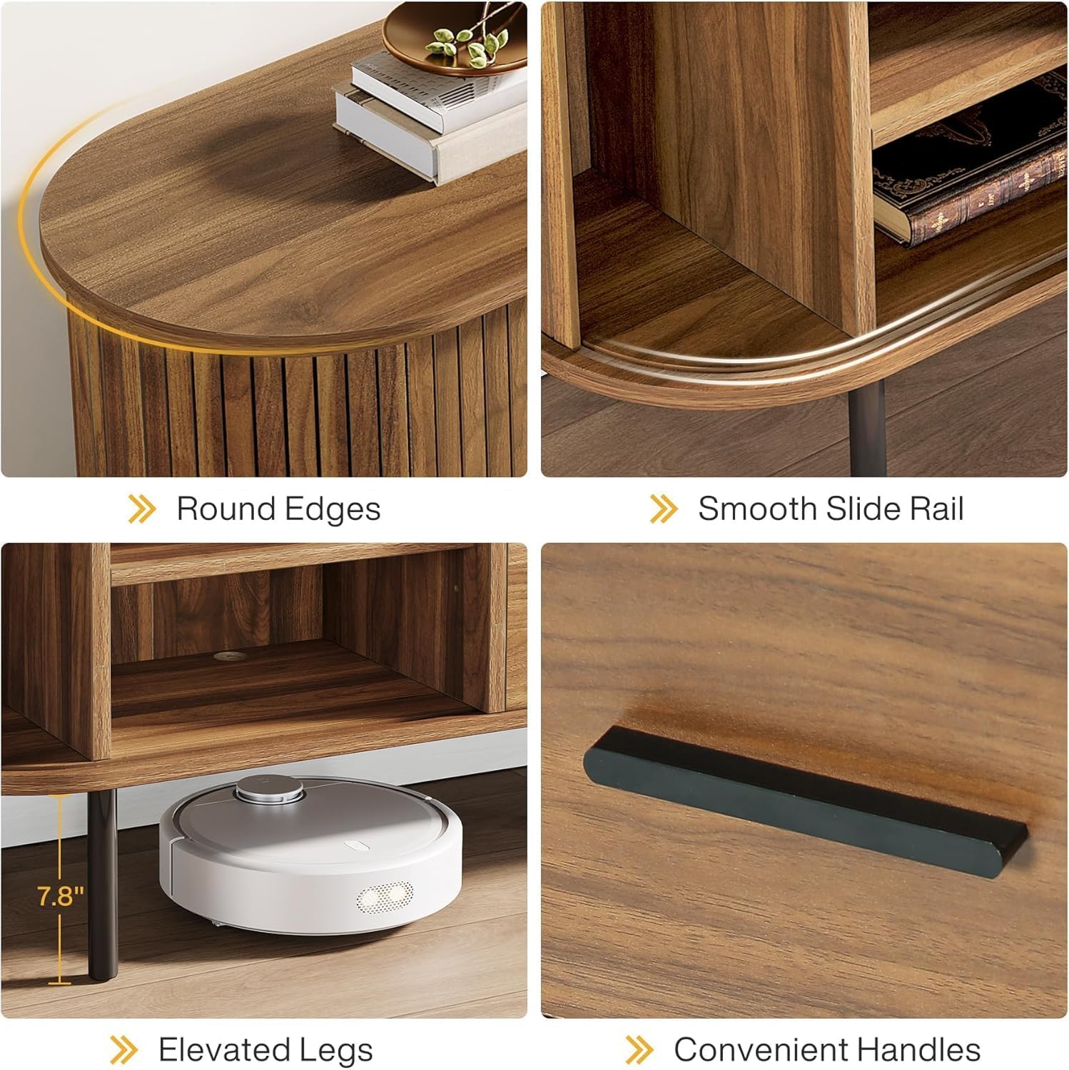 70" TV Stand, Modern Media Console with Storage and Sliding Tambour Door
