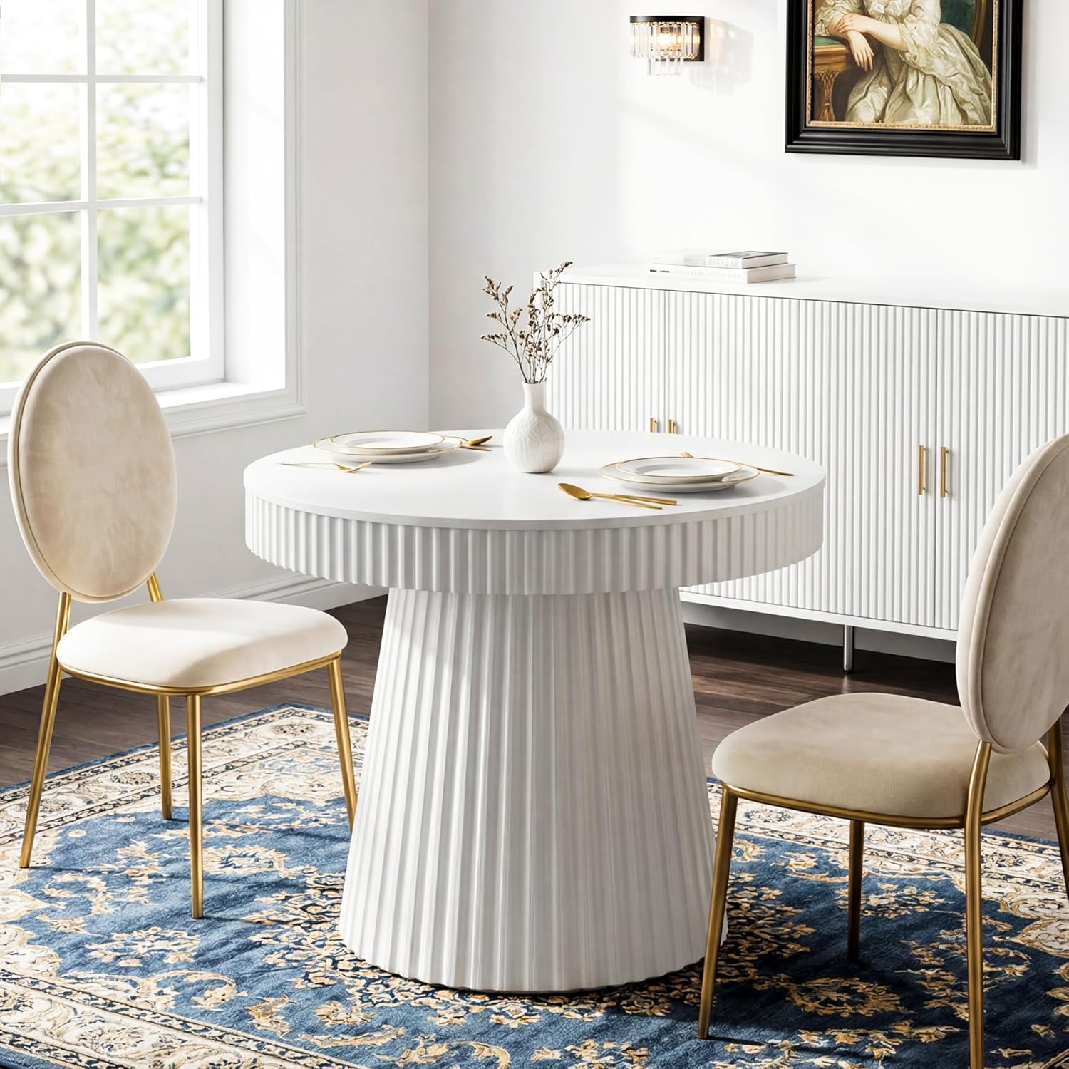 31.5" Modern Dining Table, Small Round Kitchen Table with Fluted Pedestal Base