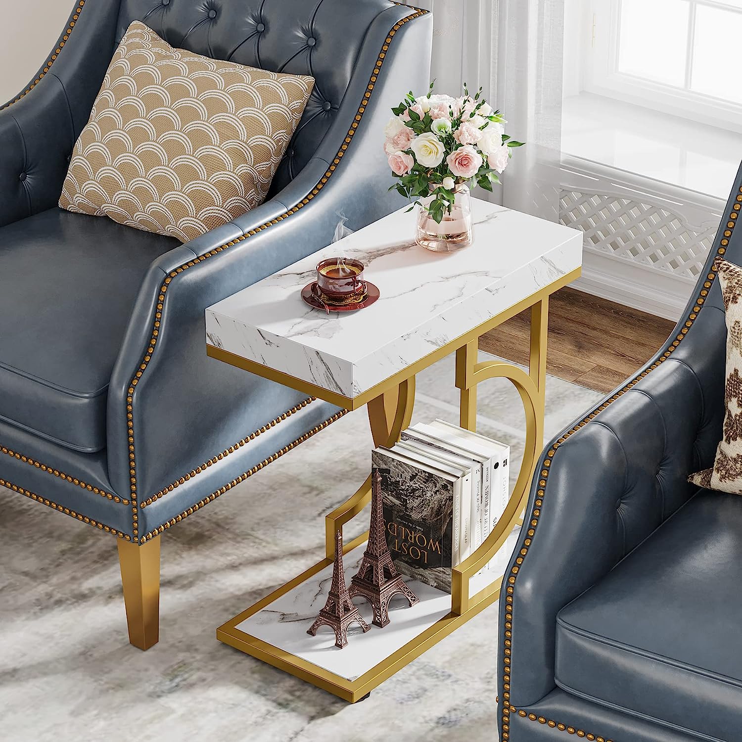 C Table, Modern End Table Bedside Table with Metal Frame Tribesigns