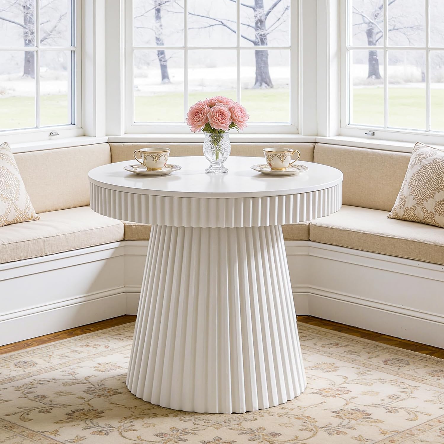 31.5" Modern Dining Table, Small Round Kitchen Table with Fluted Pedestal Base