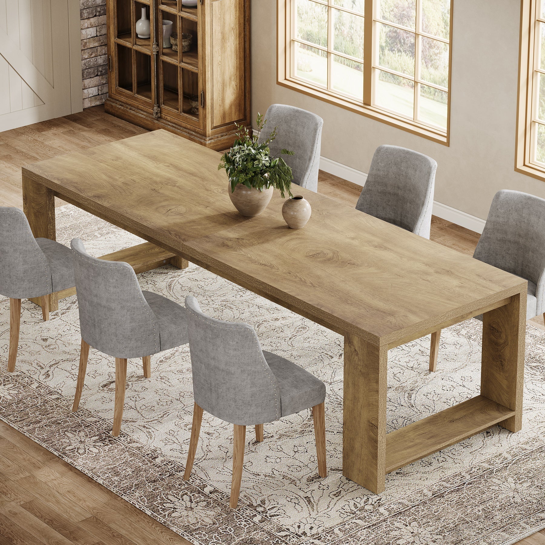 86" Dining Table, Farmhouse Kitchen Dinner Table For 8 - 10 People Tribesigns